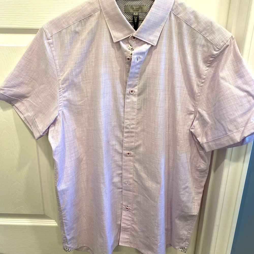 NWT Ted Baker London Micro Dot Short Sleeve Button Up Shirt - Purple - Size 4